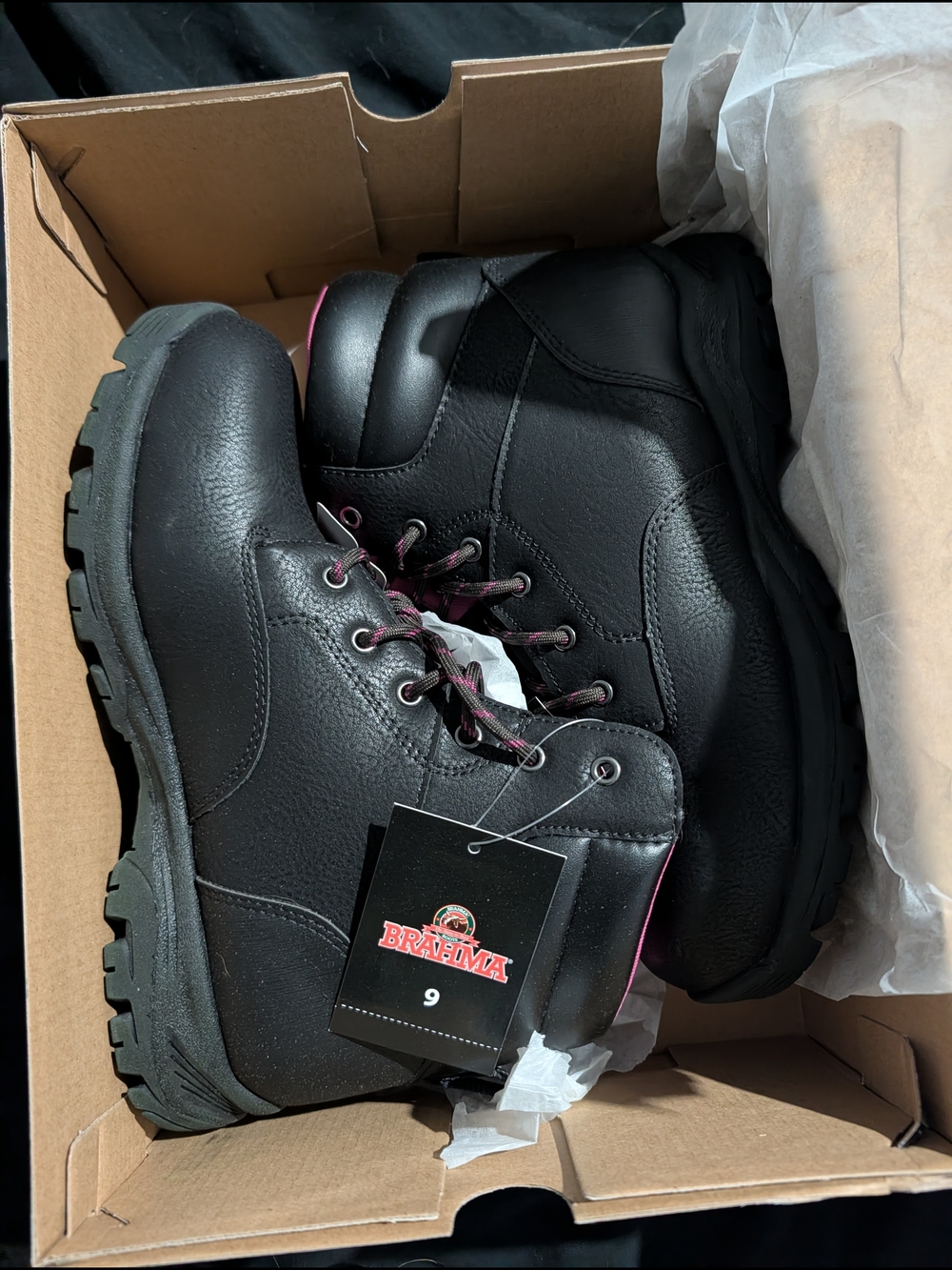 Brahma Black Work Boots with Pink Accents